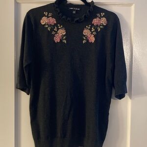 Dark Grey Sweater with Floral Embroidery